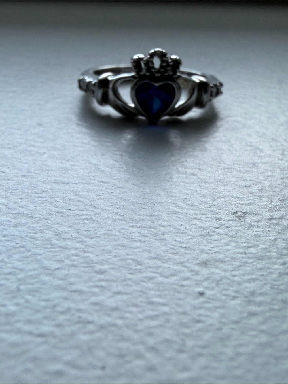 Sterling Silver Claddagh Ring with Saphire Heart Stone